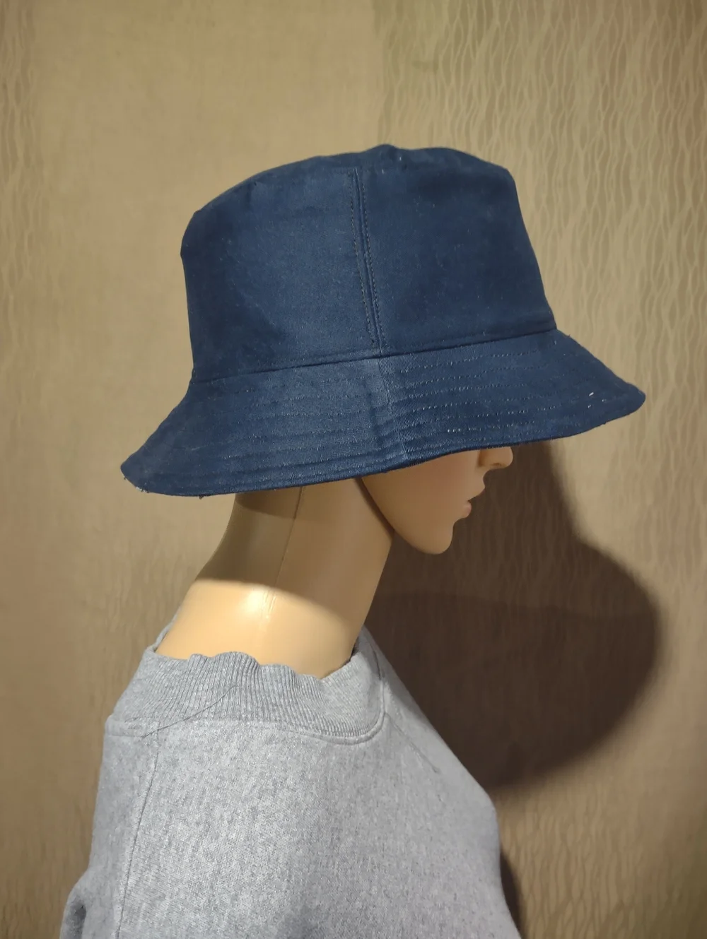 Handmade Upcycled Reversible Patchwork Denim & Navy Bucket Hat - Picture 9 of 12